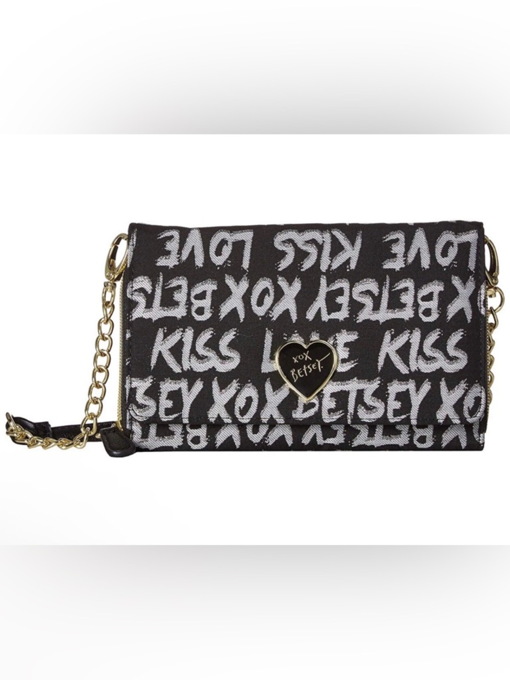 Betsey Johnson Black and Gold Love Crossbody Bag